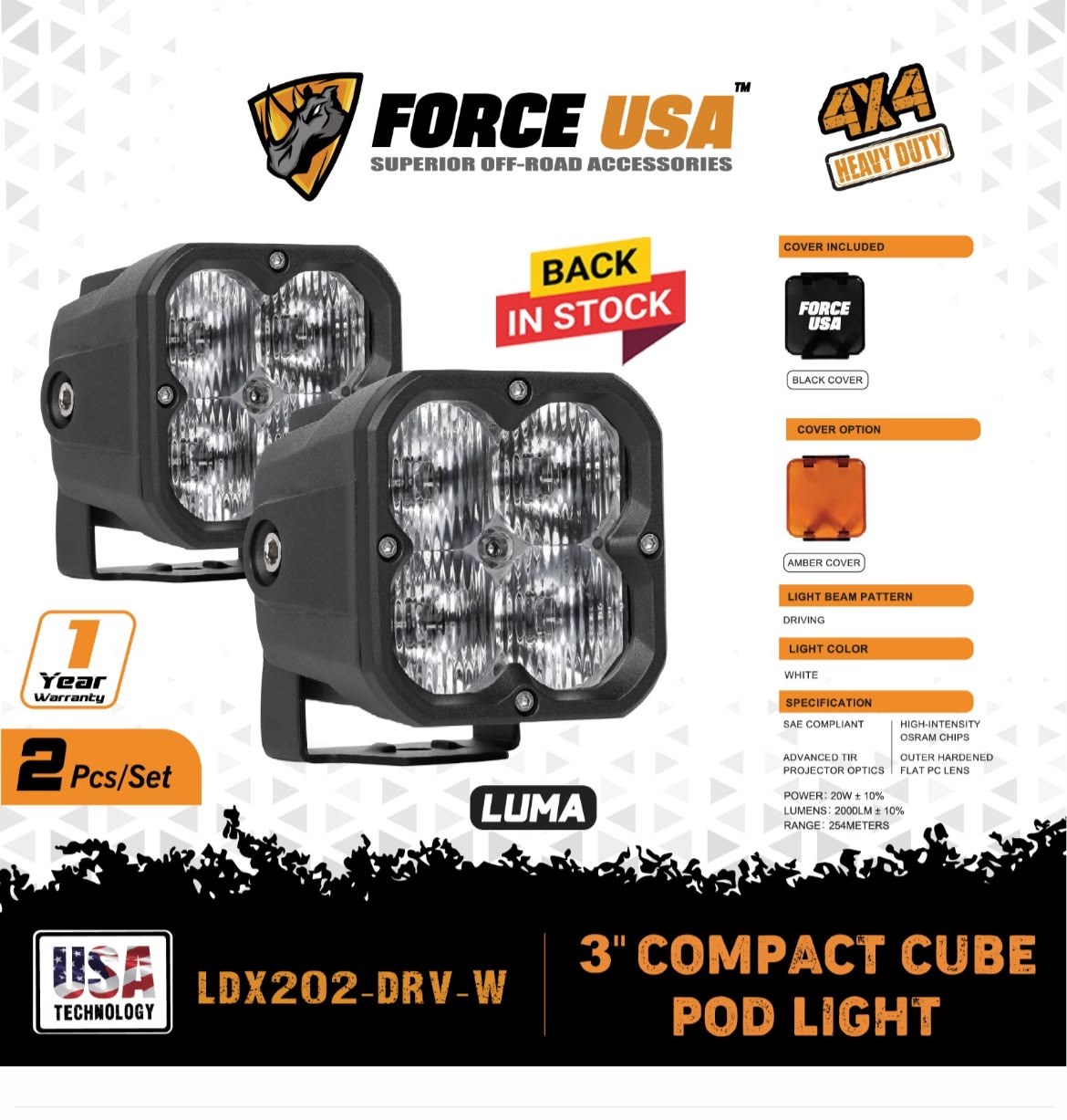 3-inch compact cube pod light, driving beam