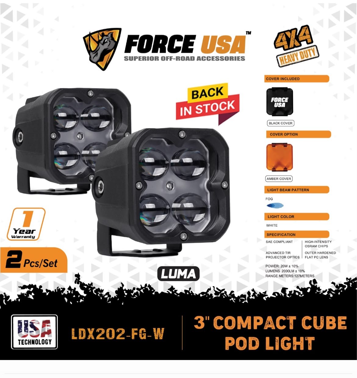 3-inch compact cube pod light, fog beam