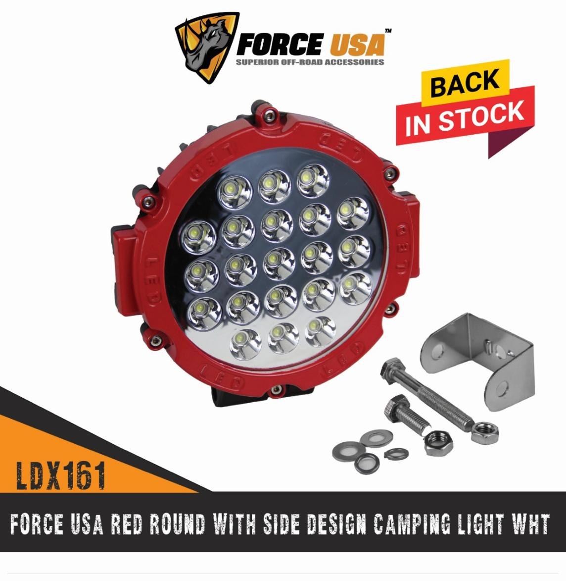 Round LED camping light with red housing